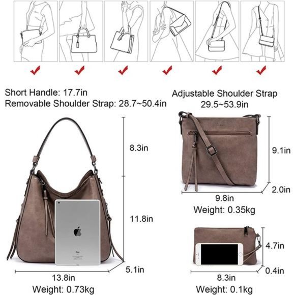 Tote Bag PU Leather Shoulder Bags Fashion Hobo Bags Large Purse and Handbags - Picture 5 of 6